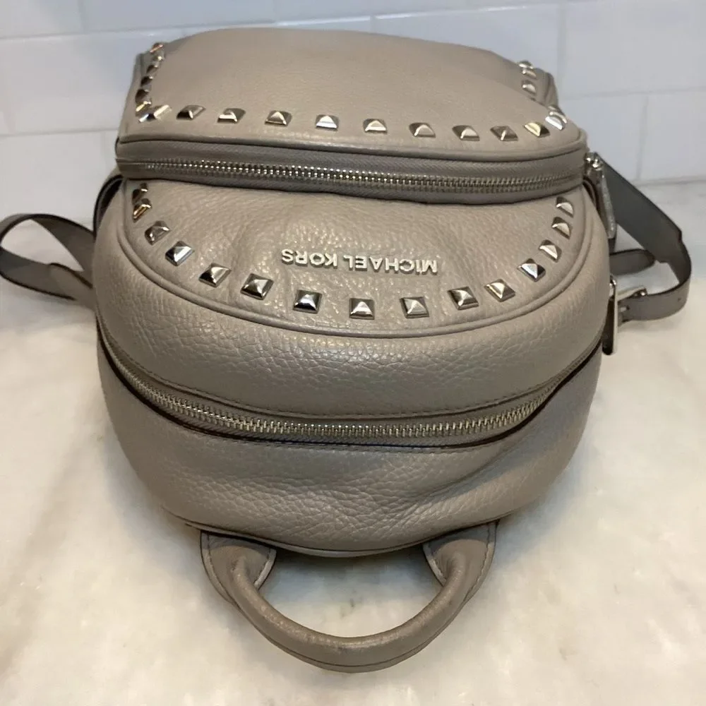 Michael Kors Backpack Leather Abbey Pearl Pebbled Studded Back Pack Bag Travel